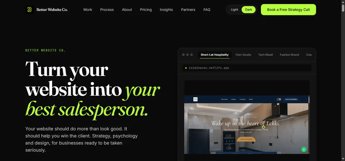 Better Website Co. homepage — real project work